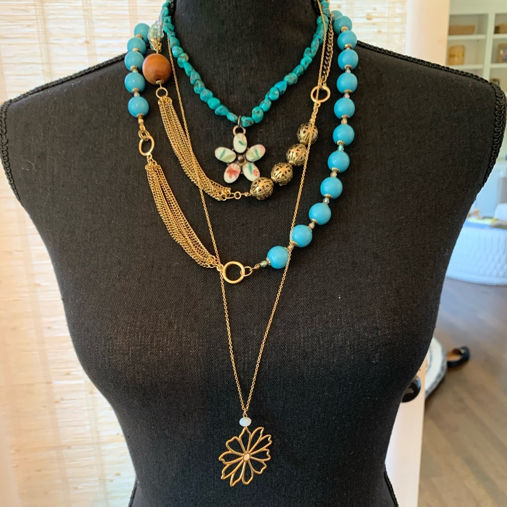 BoHo Turquoise & Gold Necklace Trio